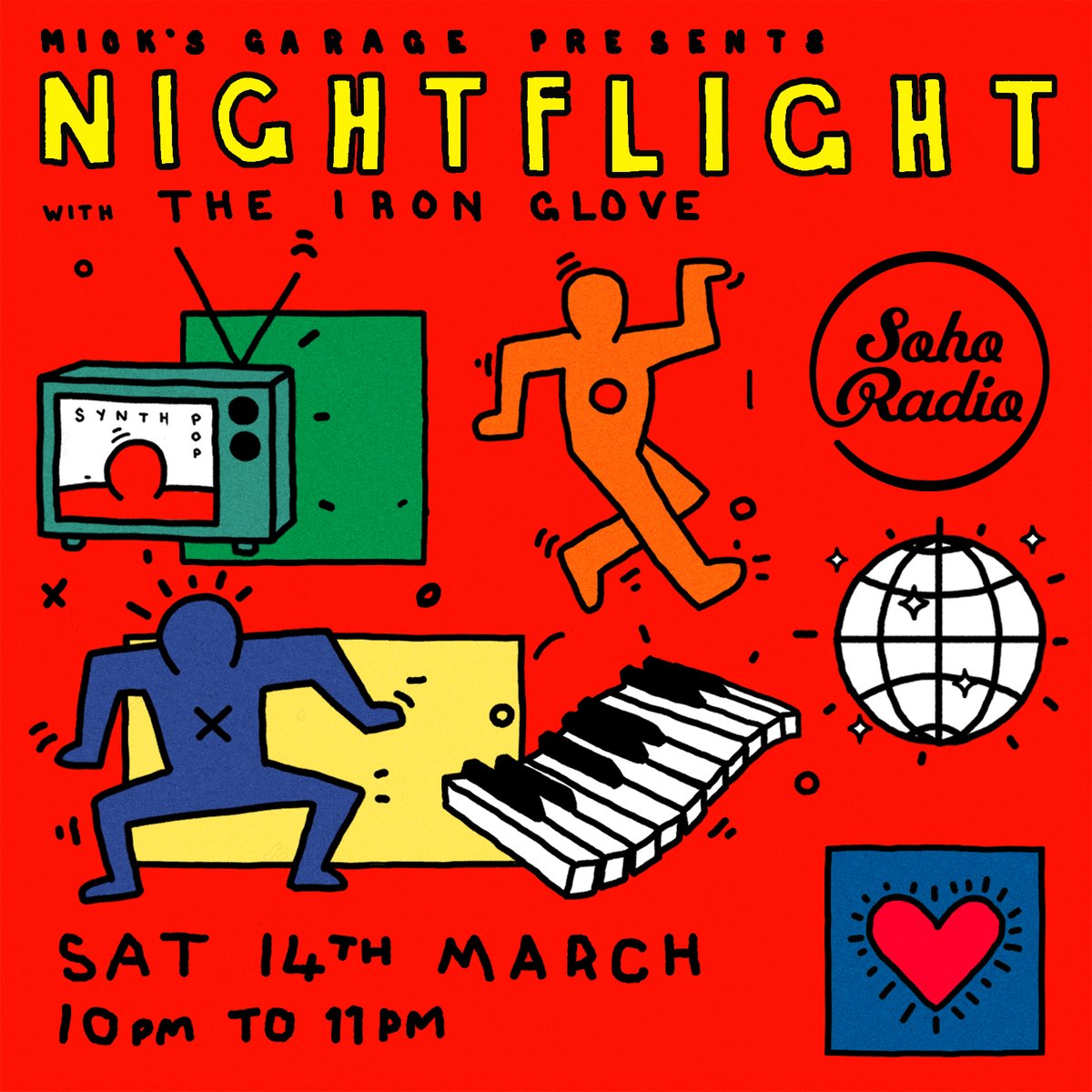 10 - 11pm // Music channel: Nightlfight with the Iron Glove - a journey into forgotten and perhaps unknown pleasures. Expect 80s flavours, cosmic sounds, and lots of drums and guitars.

Listen via sohoradiolondon.com/player/music // download the app.
