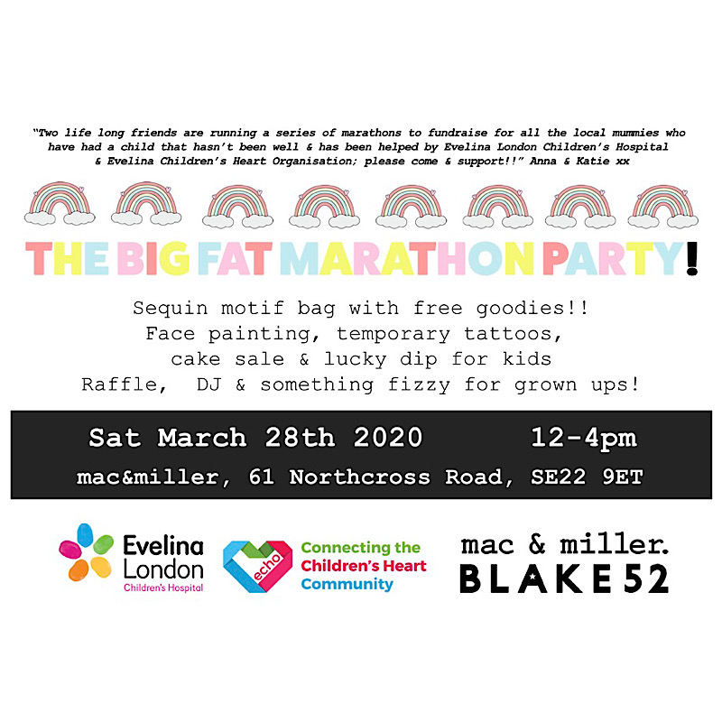 _macandmiller's tweet photo. Come &amp; join us for our BIG FAT MARATHON PARTY!! 28-3-20 @_macandmiller  61 Northcross Road SE22 9ET 12-4pm 🏃‍♀️🏃‍♀️🥳🥳🏃‍♀️🏃‍♀️🥳🥳 #friendswhoruntogether https://t.co/iNYIhLCSG6