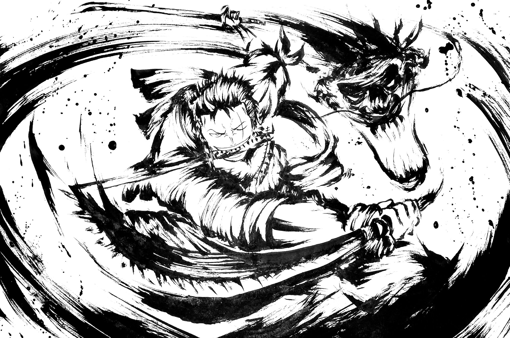 こバya4 Twitterren 今日描けなかったので過去絵 いろんなアニメの墨絵をお楽しみください ドラゴンボール 鬼滅の刃 ワンピース ポケモン 模写 墨絵 イラスト