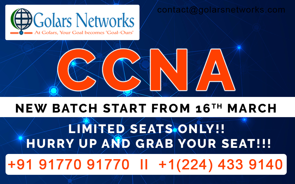 GolarsNetworks's tweet photo. CCNA - New Batch Start From 16th March 2020 For More Details Please Visit: #405 4th Floor, HUDA Maitrivanam Building, Ameerpet, Hyderabad-500038 

#9177091770 

https://t.co/2GLFsCbEEV https://t.co/qbtwEAYKyy