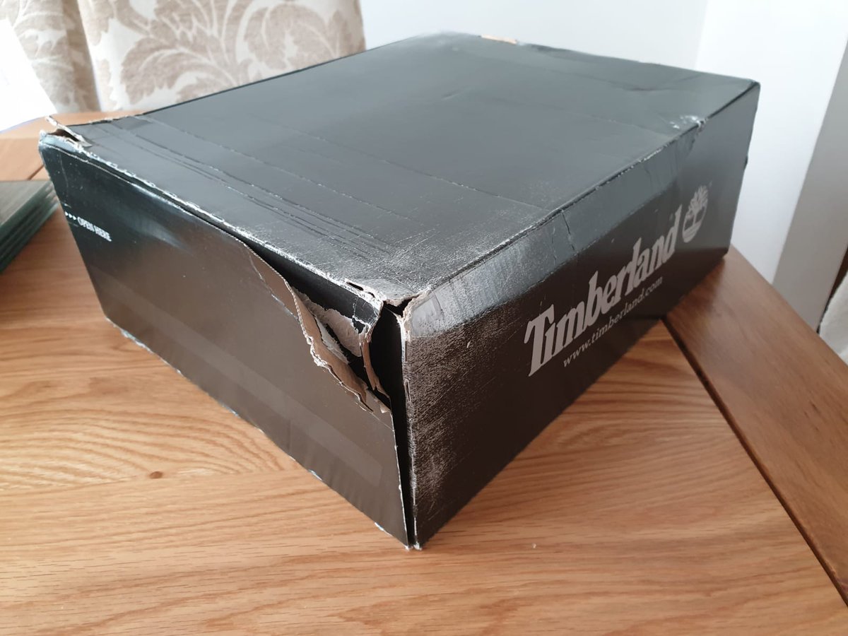 Charlton_L's tweet photo. @Timberland_EU @Timberland What I dont expect is to pay the extra for next day delivery and for @UPS to absolutely distroy my stuff. They didn't even wait for me to answer the door before they threw this in my neighbours bin #poorform #NoRespect https://t.co/fS39keliDV