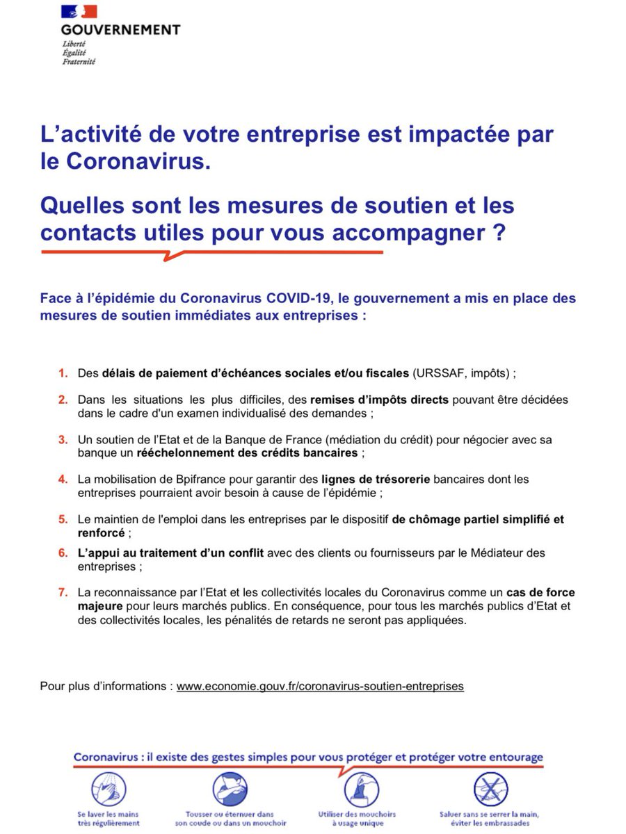 AgnesRunacher's tweet photo. 🔴 A RELAYER !

Le document détaillant les mesures d’accompagnement des entreprises touchées par le #coronavirus et les contacts utiles a été mis à jour.

👉 Chefs d’entreprises : saisissez vous sans attendre de ces dispositifs.

📲A télécharger ici : https://t.co/F1rjMbfWD3 https://t.co/OD5tw2Wr2H