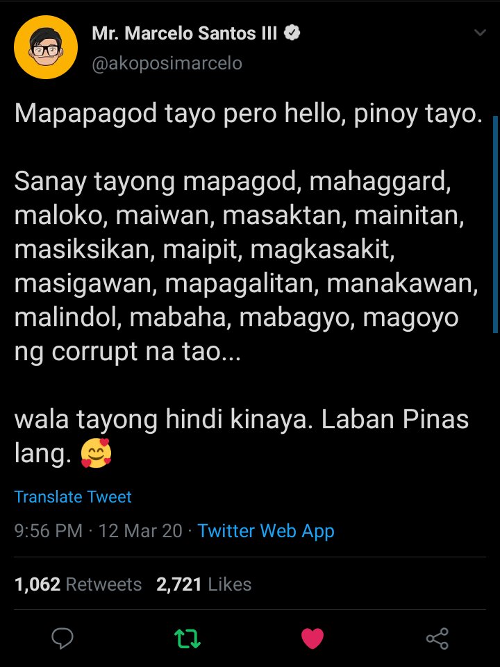 Day 73 out of 366Lalaban tayo kontra sa Corona Virus! Malalagpasan rin natin 'to basta't sama-sama. 