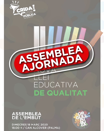 Ajornam l'assemblea. Tot el nostre suport als treballadors sanitaris públics. Solidaritat i sentit comú 💚❤️💜
