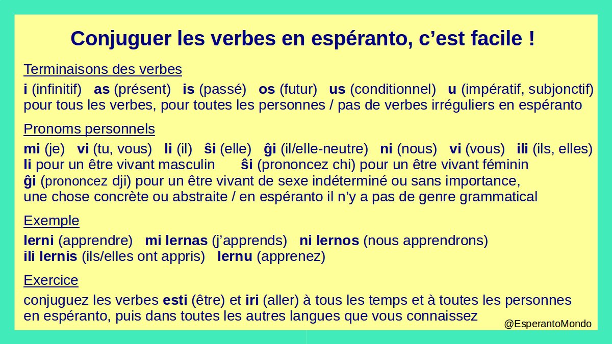 EsperantoMondo's tweet photo. Les #conjugaisons de l’espéranto en 5 minutes https://t.co/x0plUWZTPT