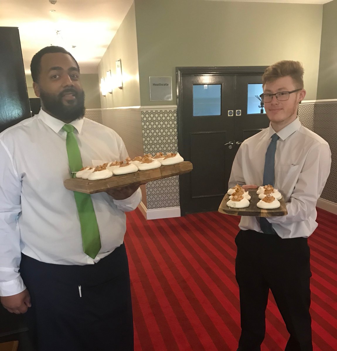 Here’s the team serving today’s afternoon sweet treat.....Praline Meringues - Yummy😋.