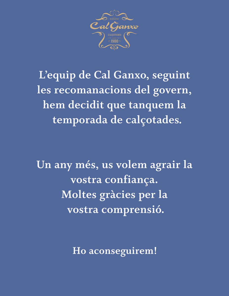 A #CalGanxo tanquem a partir de demà, dissabte, la temporada de #calçotades.

Moltes gràcies per la vostra confiança!

#Valls #FandeCalGanxo #slowfood #cuina #restaurant #calçotadaautèntica #calçots