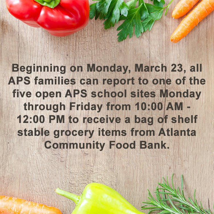 Free food resources for APS families. Please share &amp; continue to connect with us via social media and our website for more information.
<a href="/apsupdate/">ATL Public Schools</a>
#BecomingTheNext