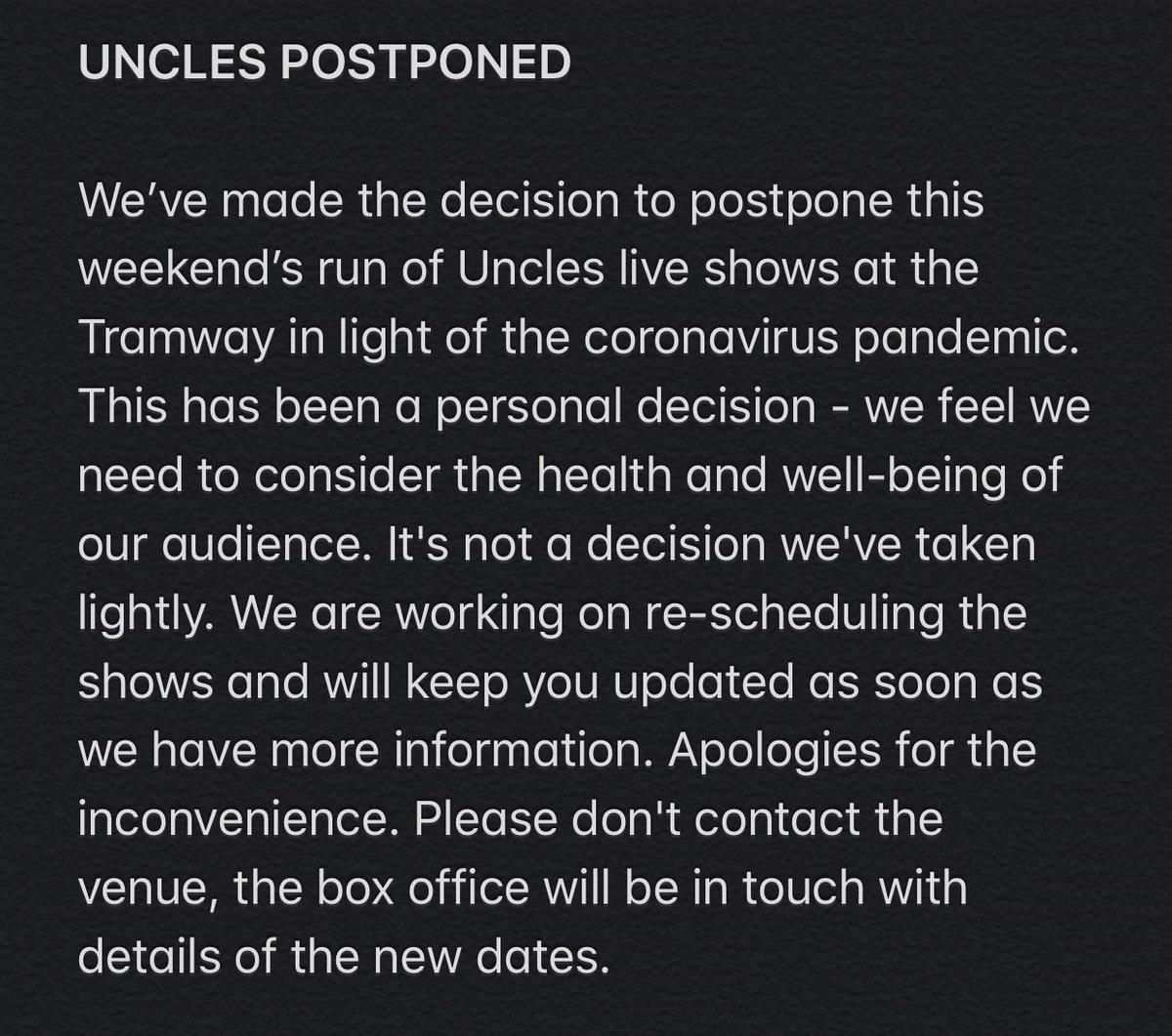 Please read this statement from me and <a href="/IainConnell/">Iain Connell</a>