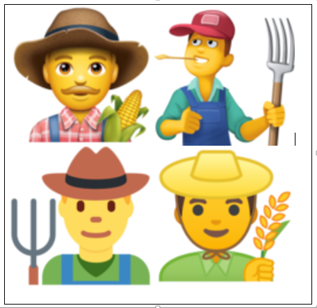 COPACOGECA's tweet photo. @physicsJ Inspired by @physicsJ cool astro post, we've taken a look at a selection of farmer emojis out there. 
Spoiler alert: none really accurately reflects the reality of growing healthy crops in today's world. Below the ♂️ versions, same thing for ♀️ #EmojiScience #FridayFun https://t.co/lrDmuvdyo9