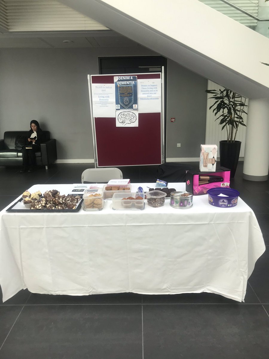 @NeuroSocNUIG are selling raffle tickets and baked goods in the HBB today. All in support of those living with dementia. Please come and support 🙌🏼🧠  @WestAlzheimers @alzheimersocirl #denimday4dementia