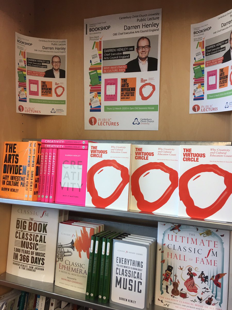 cccubookshop's tweet photo. Our next #CCCUPublicLecture is during #AcademicBookWeek with @HENLEYDARREN CEO Arts Council England: Why Creativity Matters, Why Investment in Culture Pays @CanterburyCCUni @eandtbooks @CCCU_Culture https://t.co/sgVNbeyMQO