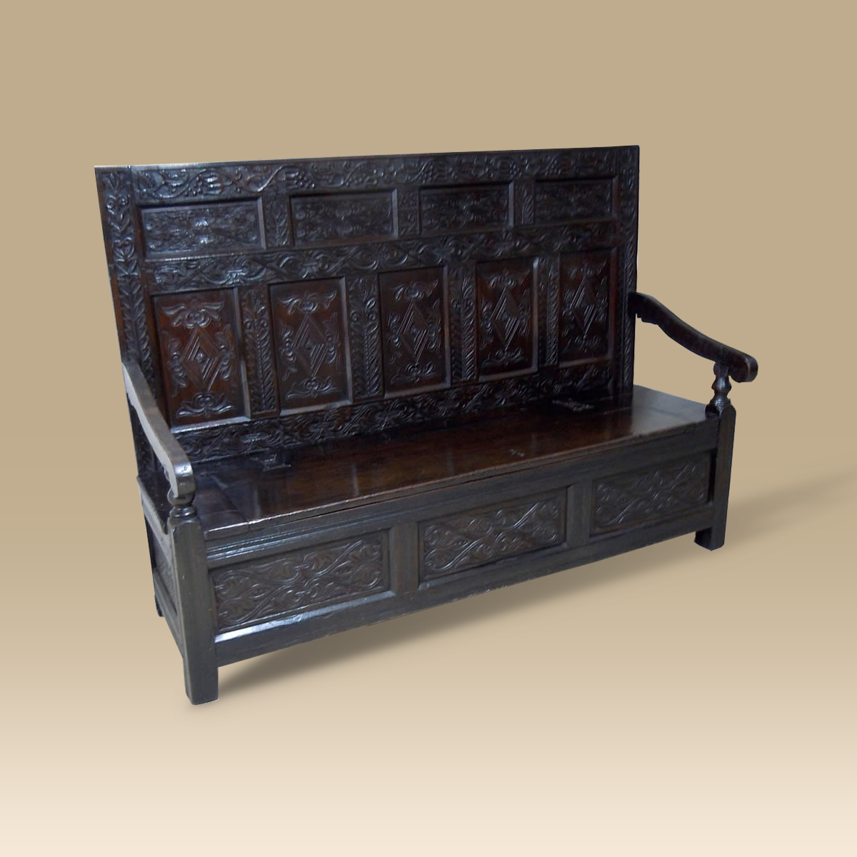 antiqueoakuk's tweet photo. A rare #periodoaksettle profusely carved and dated 1674 with the initials 'AS'. Fitted with a box base and hinged lifting seat and raised on extending stile supports . 
https://t.co/ILt4DF3RB8
@AntiqueStreet @HouseDecorUK @antiques_atlas @ParinoAntichita @Regent_Antiques https://t.co/WpO2k1YJIH