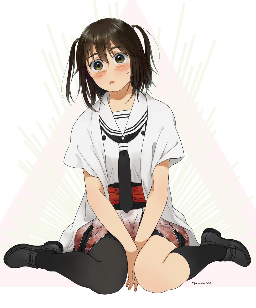 1girl solo school uniform gloves serafuku brown hair open mouth  illustration images