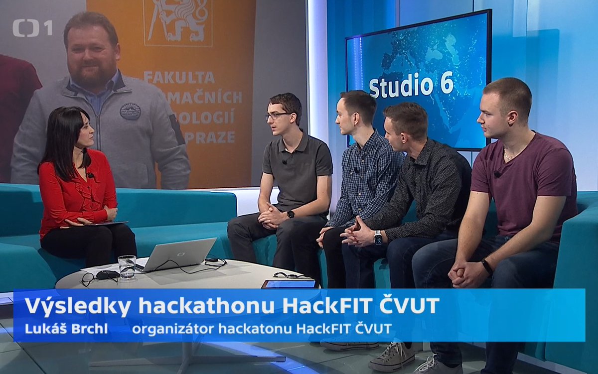 FIT_CTU's tweet image. Hlavní organizátor #HackFIT @lukasbrchl a vítězové tohoto prvního ročníku technologického hackathonu #fitcvut byli hosty @Studio6CT.
👉 ceskatelevize.cz/porady/1096902…