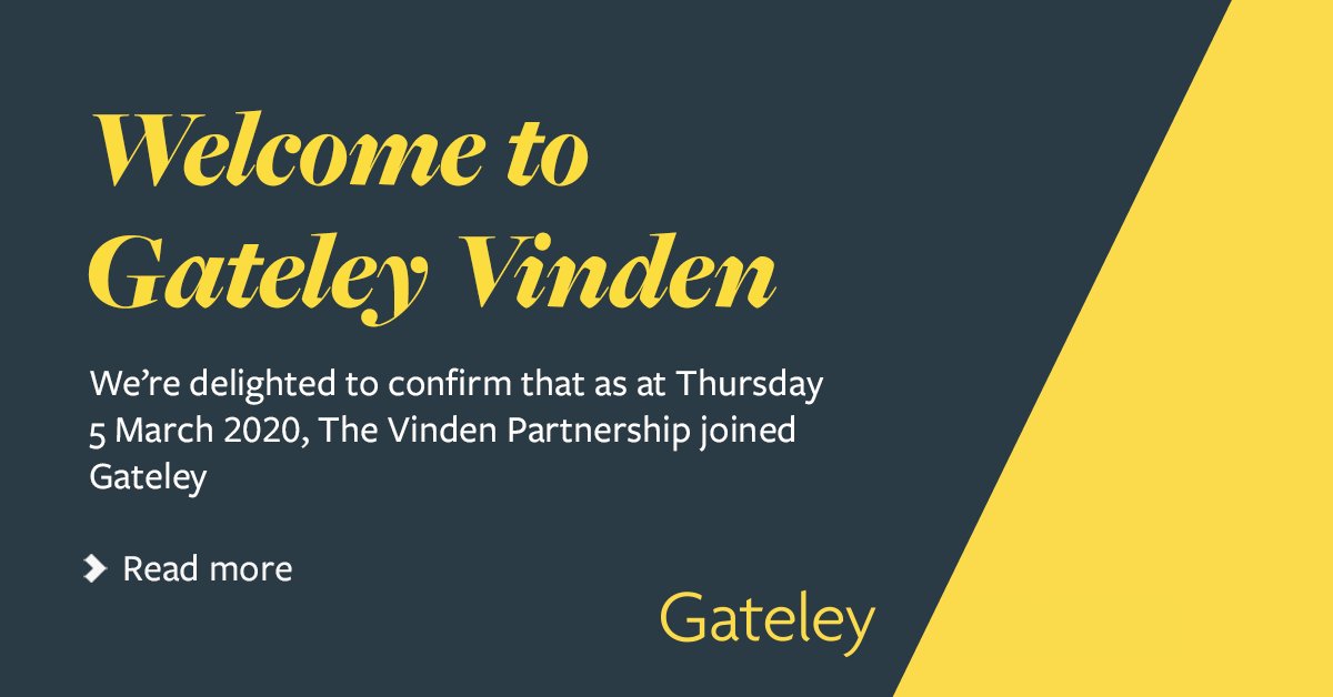 We have announced our ninth acquisition since listing on AIM, as @vindenconsults joins our group. Welcome to all of the Gateley Vinden team: bit.ly/2vIvAfD 

#professionalservices #legal #deal #construction #disputeresolution #property