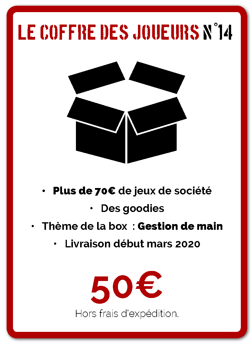 Le Coffre Des Joueurs N°14 arrive bientôt en rupture de stock ! 
Plus que quelques exemplaires disponibles. Ne tardez pas si vous souhaitez recevoir notre dernière box sur le thème de la gestion de main :) 

Choisissez votre formule : Classique ou Premium !
#j2s #box