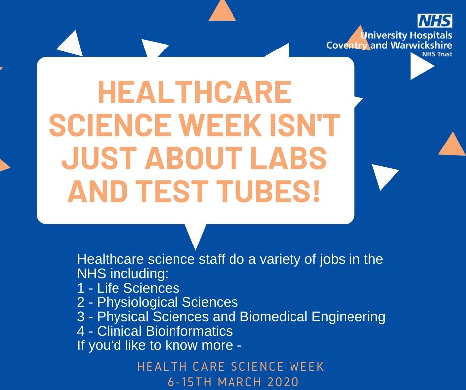 nhsuhcw's tweet image. UHCW employs more than 700 healthcare science staff and they deliver high quality health care to over one million people.

As part of #HCSWeek20, we’d like to give you an insight into what that can look like.