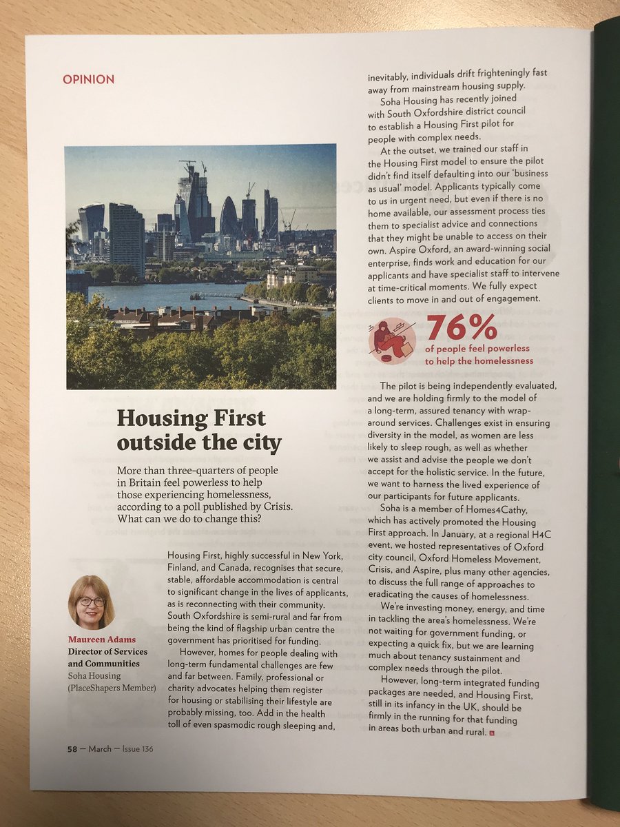 Pleased to be flying the @PlaceShapers flag in this month's @24housing with @MaureenSoha reporting on our experiences of developing #HousingFirst in #SouthOxfordshire #southeastpatchnews
