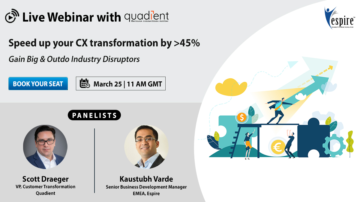 EspireInfolabs's tweet photo. 76% of #chiefstrategyofficers say their digital #businesstransformation is not even 50% complete, states a @Gartner_inc report. Brands need to fast track #digital & #CX transformation for big wins!
Join our #webinar with @Quadient >https://t.co/GbTtGNjSxu to achieve >45% faster. https://t.co/tTtMiREDRn