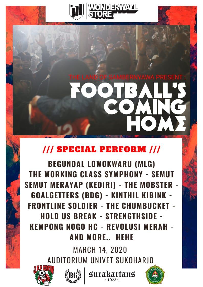 sebuah sajian dalam rangka menyambut liga yg akan datang. support acara ini dengan membeli tiket,krn dengan tiketlah sajian ini bisa dilaksanakan. untuk info detail bisa kepo di IG  @/footballscominghome1923 🙏