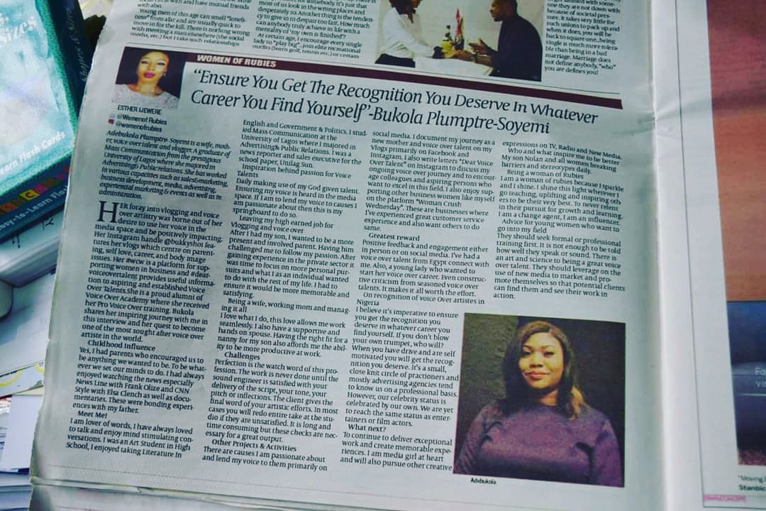 @GuardianNigeria
@EstherIjewere
#flashbackfriday #womenofrubies #feature #guardianwoman #voiceoverjourney #voiceovertalent #thevoiceoverbusiness
#voiceoveracademy #voiceoveracademyalumni 
#appreciation #gratitude