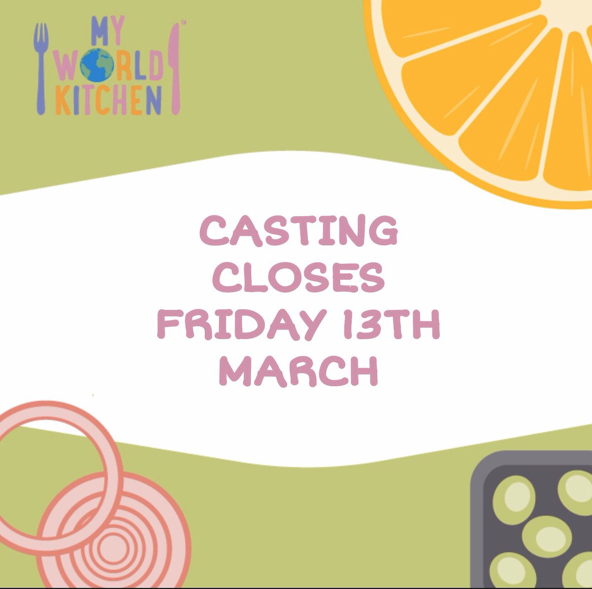Casting closes for series 4 of ‘My World Kitchen’ -Friday 13th March.  If your child is between 6-8,  email us your child’s name, age, location, country where your chosen recipe originates from and connection plus details of chosen dish to our team at casting@terrifictv.co.uk