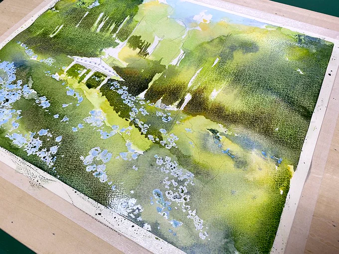 マスキングインク使うと話が早い^ ^ #Watercolor #スケッチ #水彩画 #ワークショップ #京都の絵画教室 #風景画 #透明水彩 #京都水彩画塾 