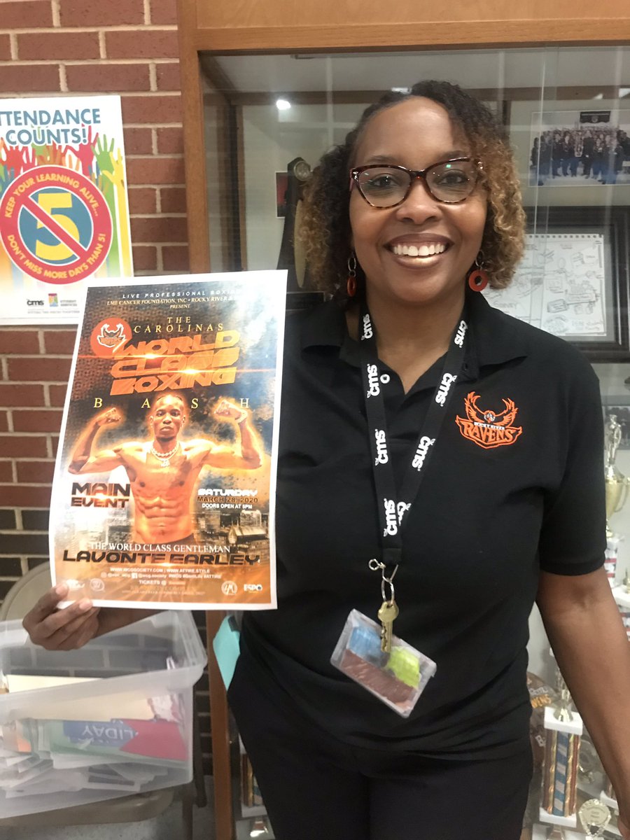 LavonteEarley's tweet photo. Mrs. Smith is EXCITED about the “World Class Boxing Bash” March 28th! @RRHS_Athletics @RR_LadyTennis @RR_Ravens_FB @RockyRiverHoops @RockyRiver_BB We appreciate your support! Tix @ https://t.co/GTvCsDuu6M #LiveProBoxing https://t.co/gao4HcX6Lv