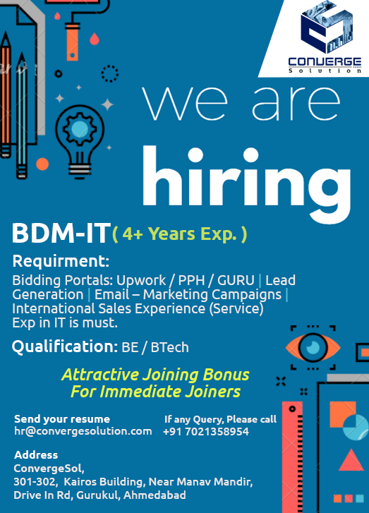 ConvergeSol's tweet photo. We Are Hiring....

1. Business Development Manager -IT (4+ Years of Exp.)

#bdm #businessdevelopmentmanager #requirements #bdmjobs #ahmedabadjobs #5daysworking #businessdeveloper  #immediatejoiner #ahmedabad #immediatelyavailable #helpinghands #ahmedabad #ahmedabadjobs https://t.co/gm1gGpLsU1