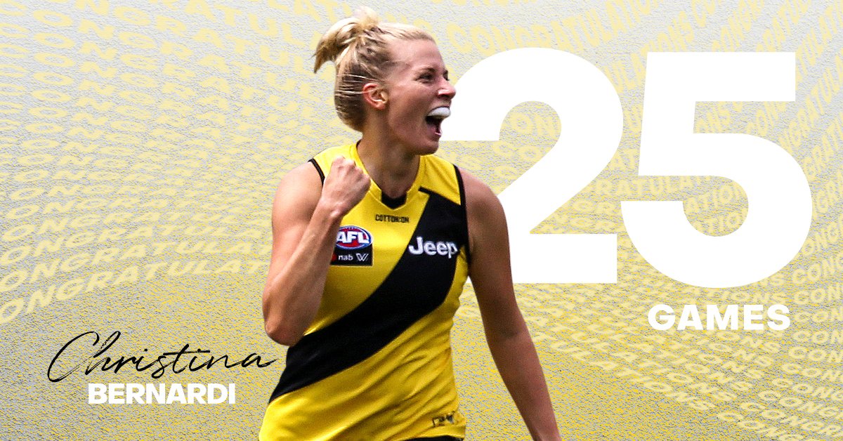 Congratulations to our stand-in skipper, Christina Bernardi, who will play her 25th AFLW game tomorrow 👏