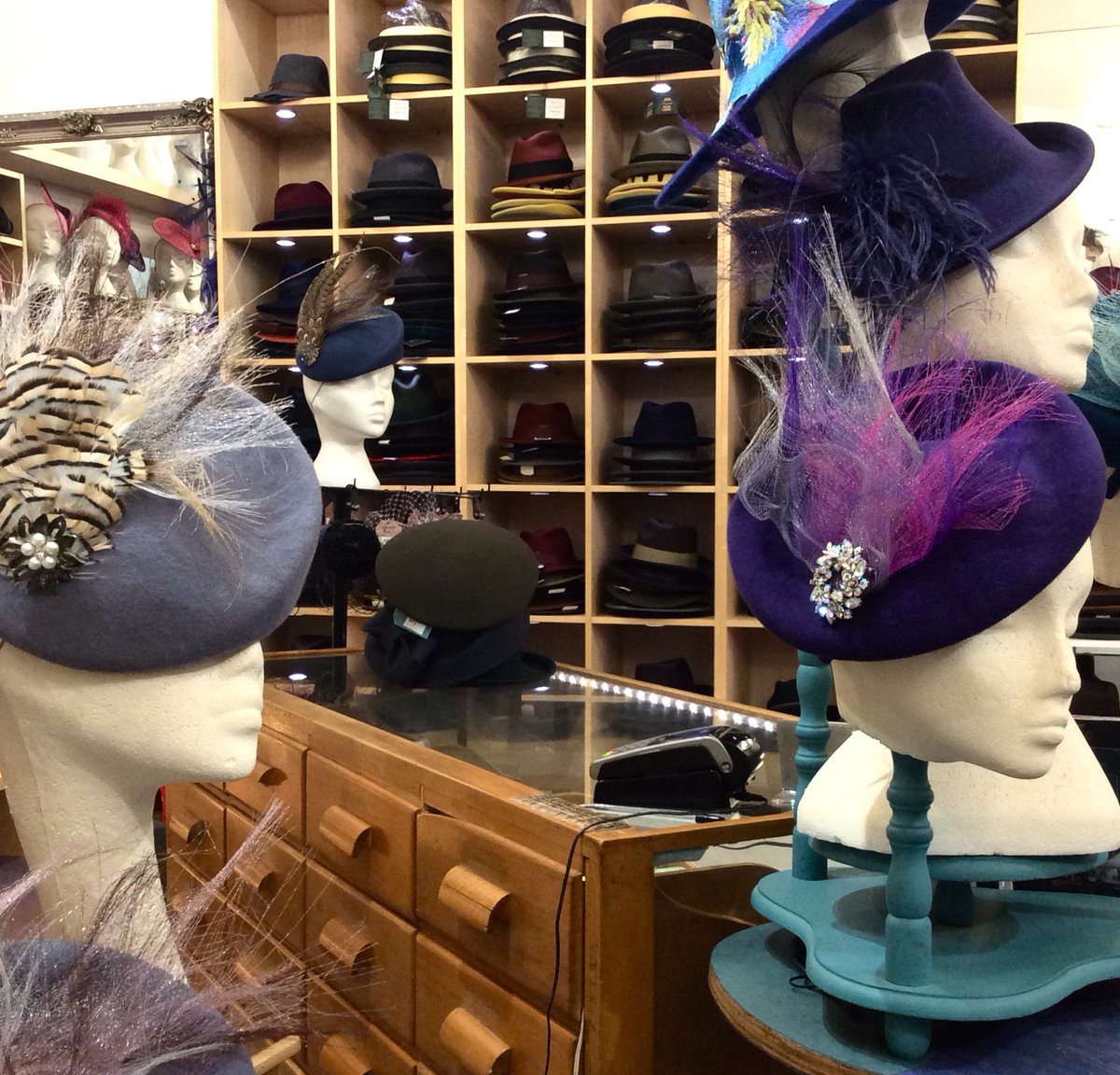 Fabhatrix's tweet image. All our gorgeous hats are handmade here in the studio bellow the hat shop in the centre of Edinburgh. There’s a hat here for everyone! 
#handmade #hats #hatshop #millinerystudio #milliner #fashionrevolution #buyhandmade #buylessbutbetter #supportsmallbusiness #supportmakers