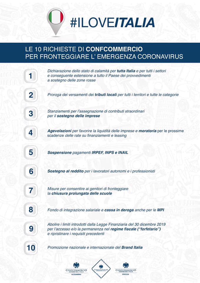 ConfcommercioSR's tweet photo. Le 10 Richieste indispensabili per fronteggiare lo stato di emergenza che non è più limitato alle zone rosse ma ad ogni angolo del Paese
#iloveitalia
#confcommercio
#danordasud
#siracusa
#alessandria https://t.co/YECafXLseN