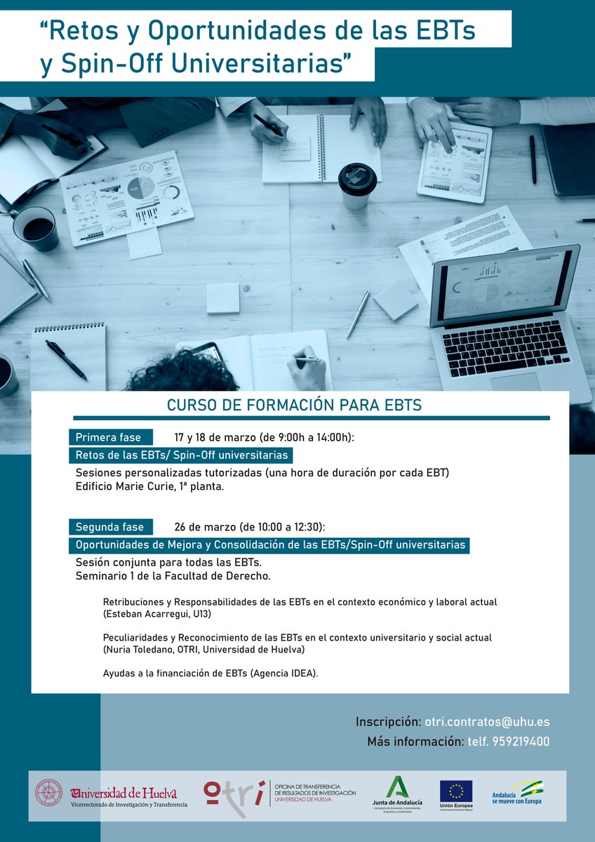 otcuhu's tweet photo. Organizamos un curso para los promotores de las EBTs de @UniHuelva 

Todo el personal investigador y estudiantes de doctorado de UHU interesado, puede acceder a la segunda fase. 

Toda la info 
⬇️⬇️⬇️⬇️ https://t.co/pG47cis14X
