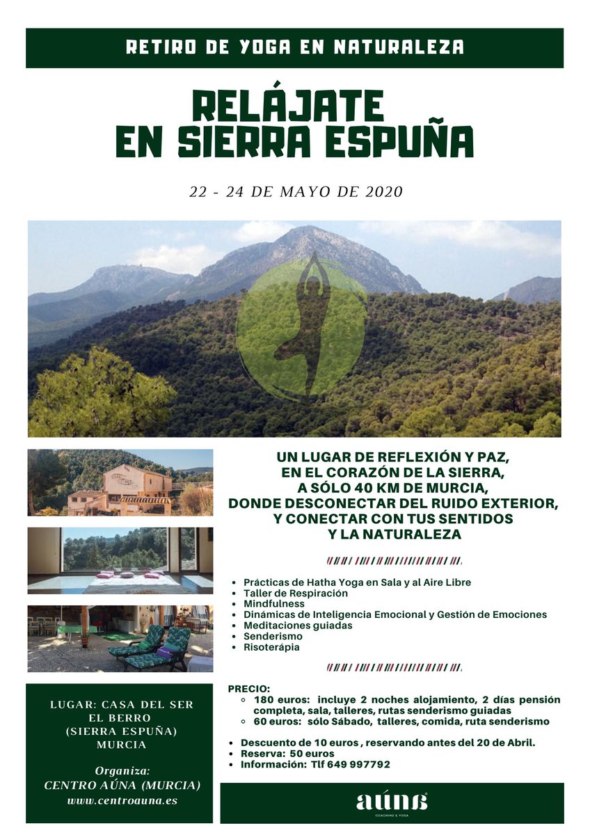 CentroAuna's tweet photo. Regálate Vida, escapada a Sierra Espuña en Mayo. Olvídate del stress @centroauna @casadelser #yoga https://t.co/3yT8HNMbAp