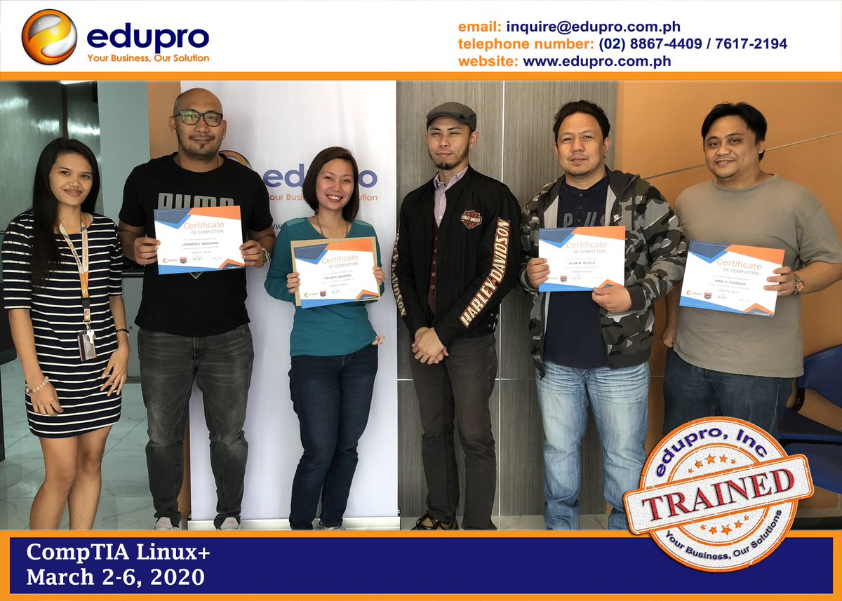 eduproinc's tweet photo. Congratulations on completing CompTIA Linux+ Training 💯

Build your existing user-level knowledge and experience with the Linux operating system to present fundamental skills and concepts that you will use on the job in any type of Linux career. https://t.co/upZszWbx0P