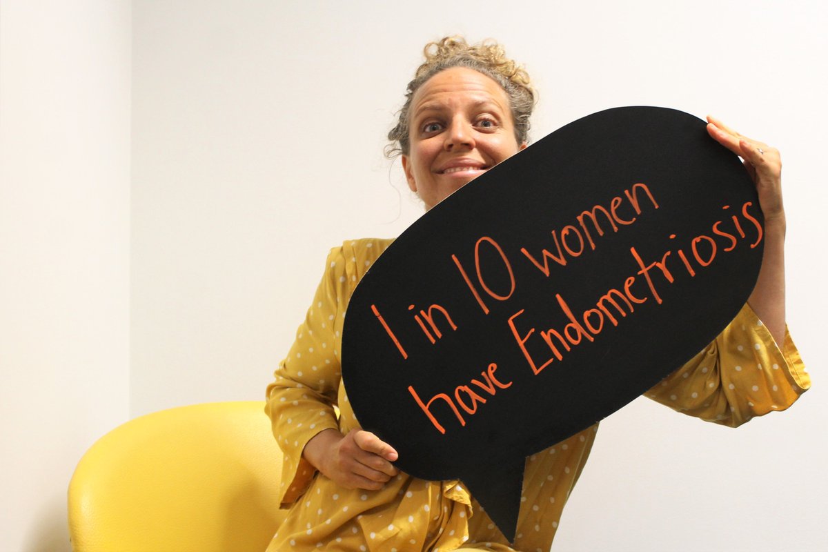 HCNSW's tweet photo. March is Endometriosis month and today workplaces could get behind the #MarchintoYellow - so we did... and had a bit of fun with our new handmade chalk speech bubbles (thanks Emma's dad!) https://t.co/wgClnDAwvB