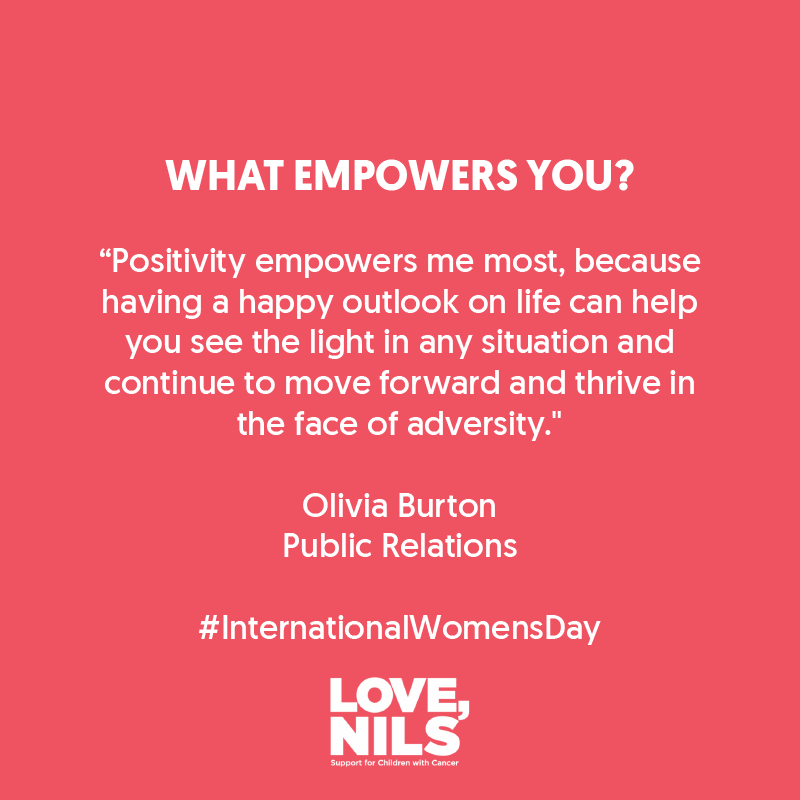 Love1Nils's tweet photo. Meet Olivia, our PR superstar! When asked what empowers her, she said: “Positivity empowers me most, because having a happy outlook on life can help you see the light in any situation and continue to move forward and thrive in the face of adversity."
 #internationalwomensday https://t.co/1dn19Kwcwu