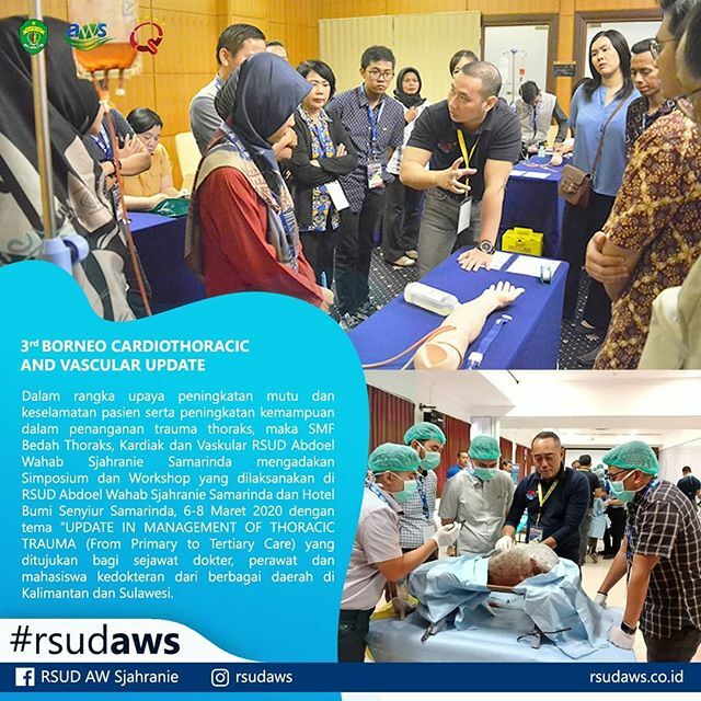 rsudaws's tweet photo. Dalam rangka upaya peningkatan mutu dan keselamatan pasien serta peningkatan kemampuan dalam penanganan trauma thoraks, maka SMF Bedah Thoraks, Kardiak dan Vaskular RSUD Abdoel Wahab Sjahranie Samarinda mengadakan Simposium dan Workshop yang dilaksanakan di RSUD Abdoel Wahab… https://t.co/fVPEZJk7iJ