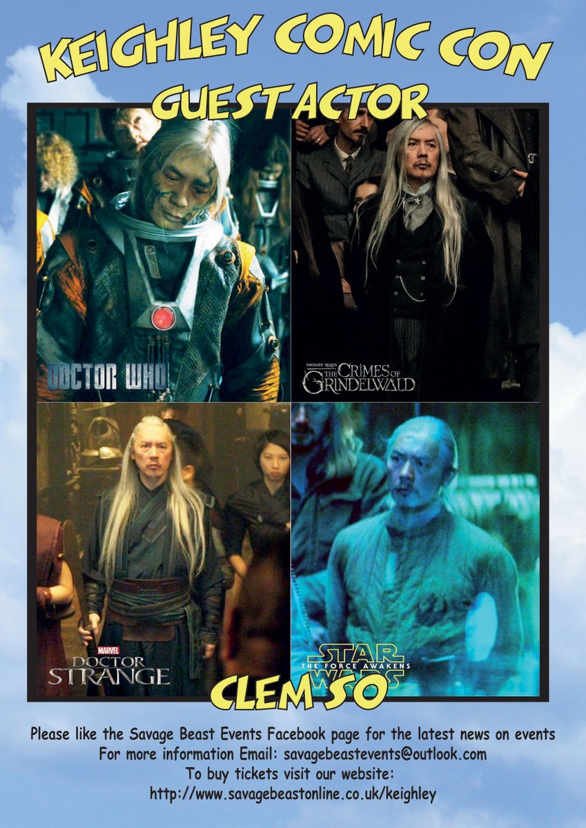 SBeastEvents's tweet image. Don't forget we will be welcoming the very fantastic actor Clem So to Keighley Comic Con on 25th April!
__________

Beat the entry queue with Fast Track and Family Fast Track wristbands, which are on sale now at :
savagebeastonline.co.uk/keighley-ticke…
