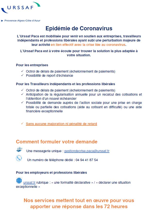 🚨Face au contexte de difficulté sociale lié au #coronavirus, l’Urssaf Paca réagit : mise en place d’un accompagnement particulier pour les entreprises, indépendants et professions libérales ainsi que l’octroi de facilités de paiement sans majoration de retard👇