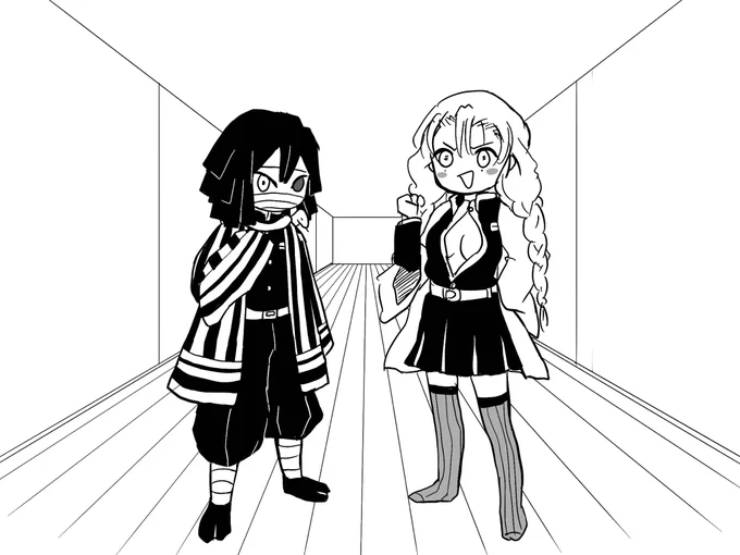 遠近法の練習と背景画の練習‼️

背景だけだと寂しいので
キャラ置いてみたら可愛かったww 