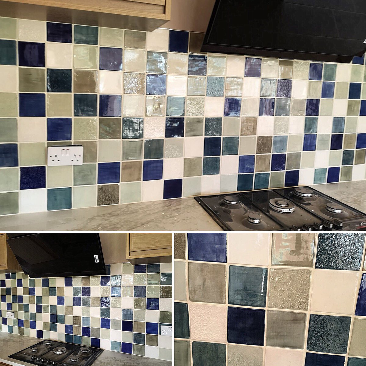 katmando1208's tweet photo. I started making these tiles a year ago, now they have been put up in my new kitchen, gorgeous! So pleased.  Very satisfying to make something with your own hands.  Now that I’ve seen this I can’t wait for my bathroom sink to be plumbed in, also to start using my dinner service https://t.co/XFN0PzEYo6