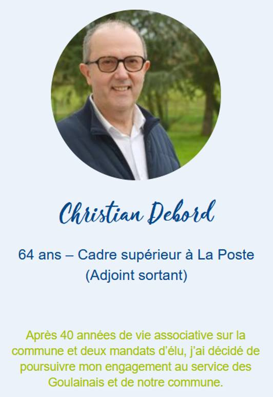 alainvey2020's tweet photo. Christian DEBORD, colistier de la liste Basse-Goulaine, Moderne et Humaine https://t.co/h17fKd156D
