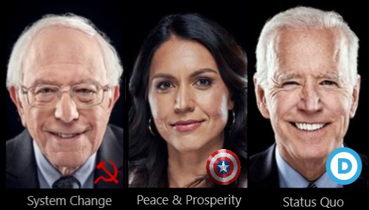 Now, the race has come down to just 3: Biden, Bernie and Tulsi.Tulsi should now receive more press, as• only woman in the race• only person of color• only millenial• only war veteran• only life-long registered Democrat• first Hindu to run for President