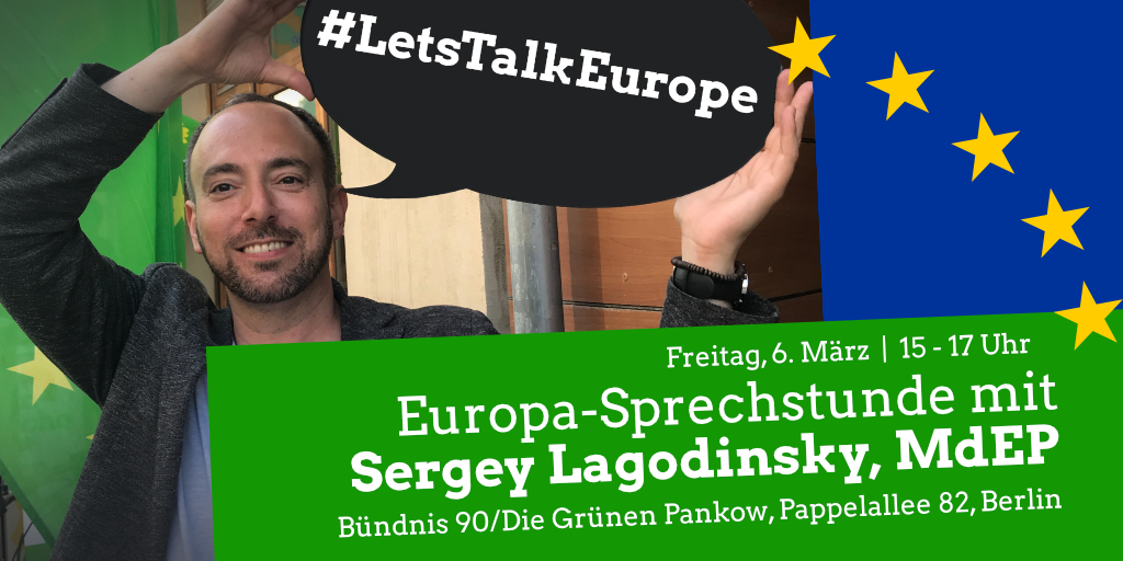 SLagodinsky's tweet photo. Heute findet wieder meine Europa-Sprechstunde bei @GruenePankow statt! Ich freue mich auf Gespräche zu meiner Arbeit im Europäischen Parlament und zu Themen, die Euch beschäftigen 🇪🇺 https://t.co/SezBHjpl4W #LetsTalkEurope #Pankow #Berlin #Europa /t https://t.co/kP56sX1dAJ