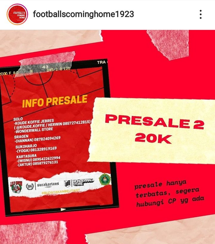Hey ho >>>>>> Let's go!!! 14/03/2020 At Auditorium Univet Sukoharjo... 

PRESALE 2 masih tersedia. Silakan langsung japri CP yg ada di dekat daerahmu sebelum kehabisan. Presale hanya terbatas. Karna kapasitas gedung jg terbatas. More info visit Instagram @Footballscominghome1923