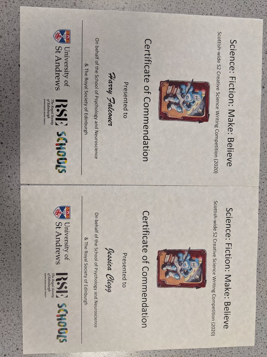 DalkeithScience's tweet photo. Well done to our S2 pupils, Harry Falconer and Jessica Clegg - our scientific creative writing competition representatives!! https://t.co/VBfQDRG75q