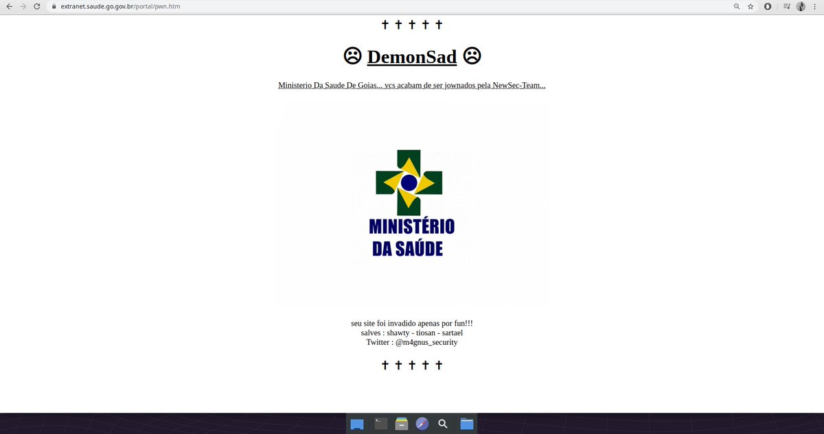 NewSecGroup's tweet photo. Hacked Brazilian Health System By Member @m4gnus_security 

Page Hacked : https://t.co/2AiOg2RN8I

Zone-H : https://t.co/YzXk4wQ2hA

@saudegoias @governo_go bye bye https://t.co/jIuNHQE9wb