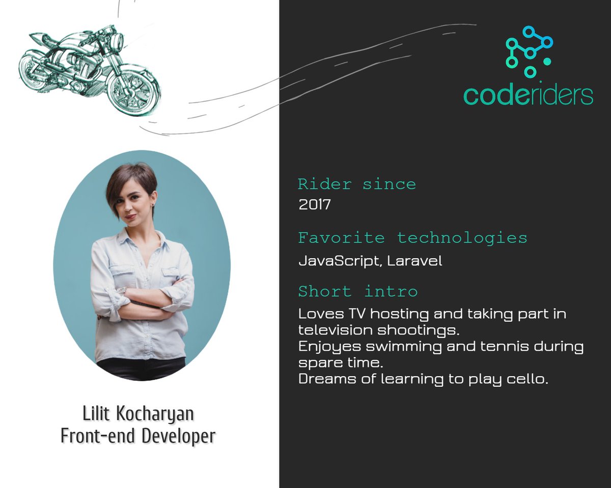 🏍 #MeetTheRiders
Lilith Kocharian is an enthusiastic Front-End JavaScript Developer and a lovely team mate.
